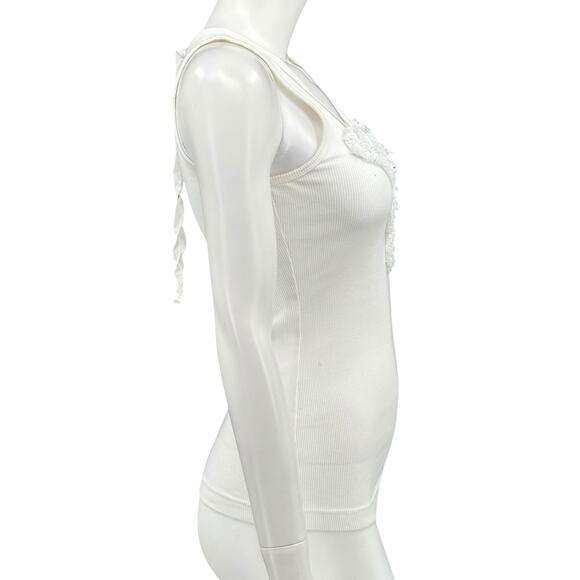 Tory Burch Top Womens Small White Ribbed Tank Embellished Beaded Boho Festival - Picture 3 of 8